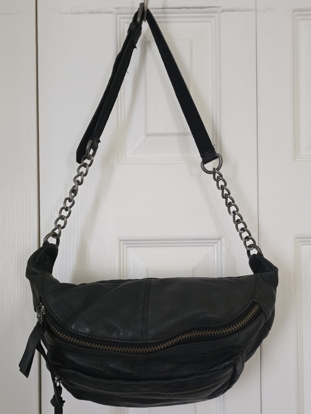 Free People Black Leather Crossbody Fanny Pack - Picture 3 of 12